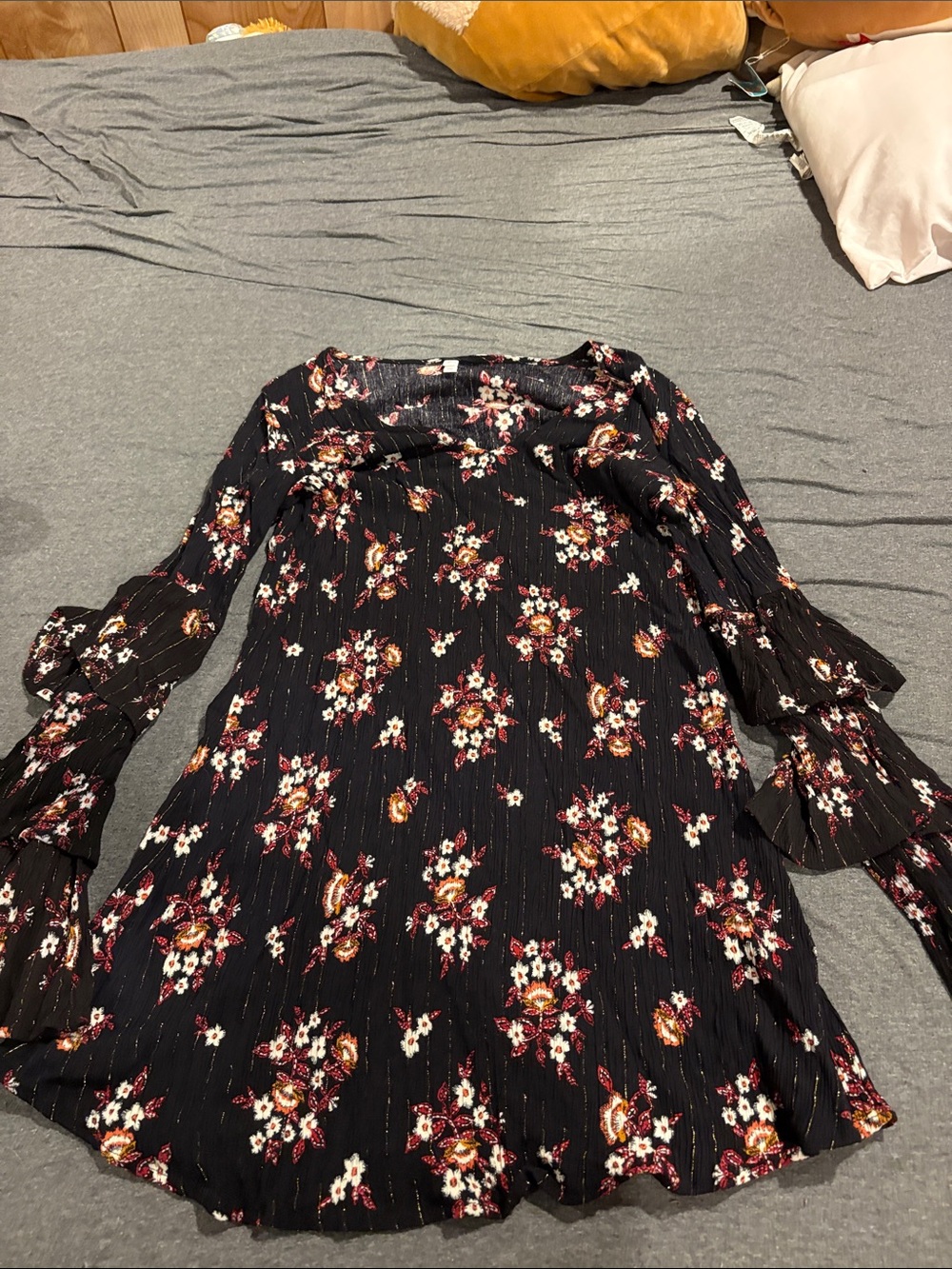 Xhilaration Black Floral Long Sleeve Swing Dress